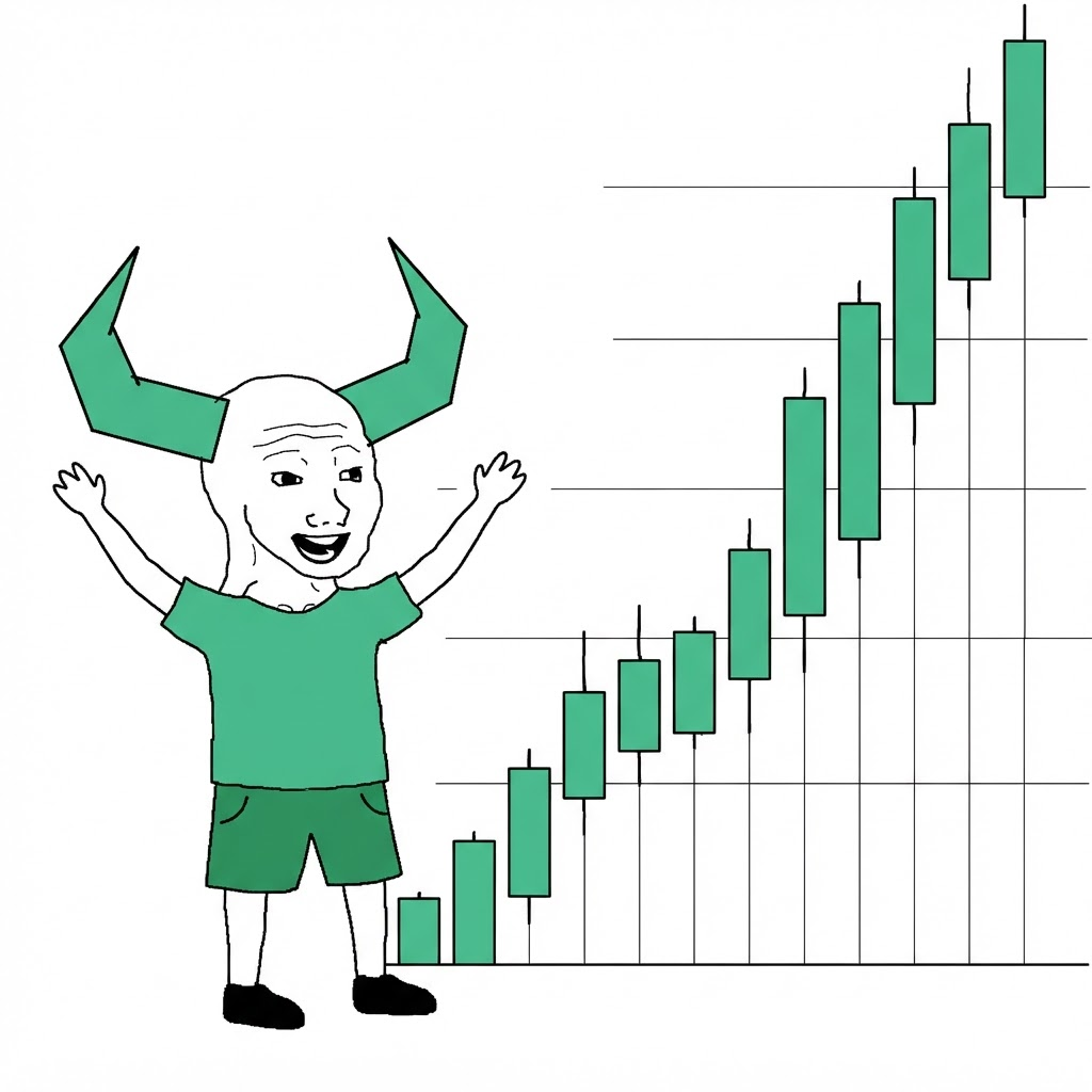 Sem standing in front of a huge green candle chart